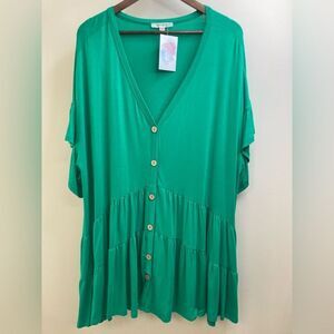 EMERALD 2X Tiered Button up Ruffle Sleeve Stretchy Dress